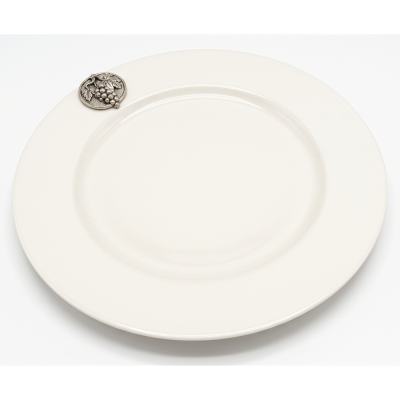 Porcelain Wide Rim Plate 25 cms. w/Pewter Grape Medal