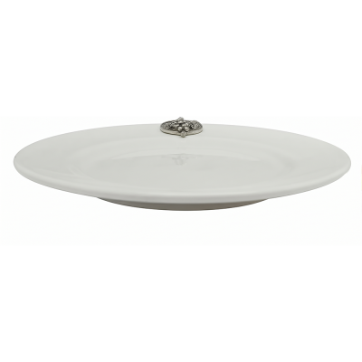 Porcelain Oriental Plate 18 cms. w/Pewter Grape Medal