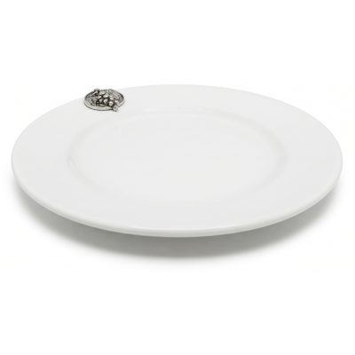 Porcelain Oriental Plate 18 cms. w/Pewter Grape Medal