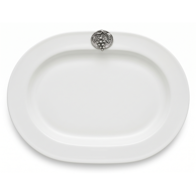 Porcelain Oval Platter 23 cms. w/Pewter Grape Medal