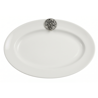 Porcelain Oval Plate 26 cms. w/Pewter Grape Medal