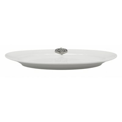 Porcelain Oval Plate 26 cms. w/Pewter Grape Medal