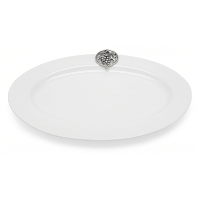 Porcelain Oval Plate 26 cms. w/Pewter Grape Medal