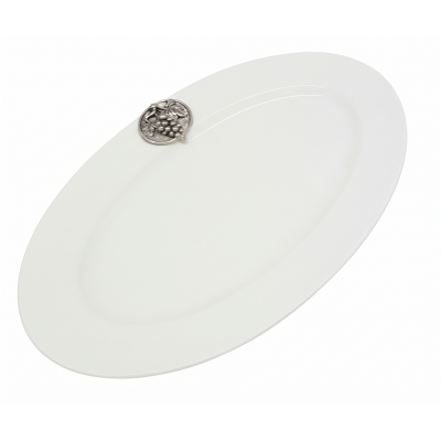 Porcelain Oval Plate 26 cms. w/Pewter Grape Medal