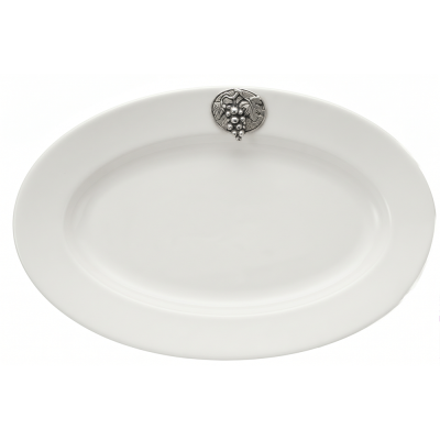 Porcelain Oval Plate 21 cms. w/Pewter Grape Medal