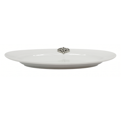 Porcelain Oval Plate 21 cms. w/Pewter Grape Medal