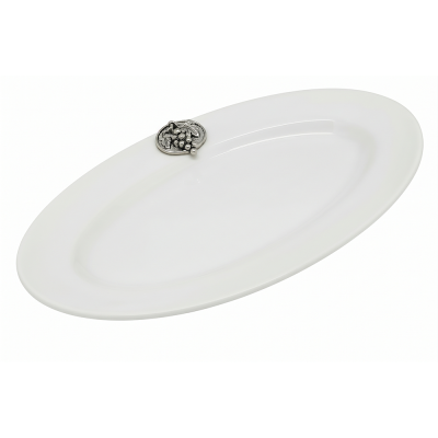Porcelain Oval Plate 21 cms. w/Pewter Grape Medal