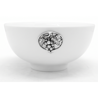 Porcelain  bowl 13 cms.  w/Pewter Grape Medal