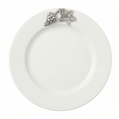 Porcelain Wide Rim Plate 25 cms. w/Pewter Grape bunch