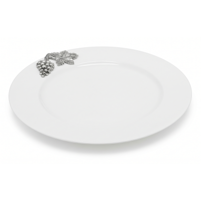 Porcelain Wide Rim Plate 25 cms. w/Pewter Grape bunch