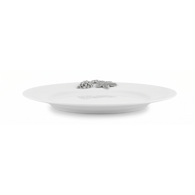 Porcelain Wide Rim Plate 25 cms. w/Pewter Grape bunch