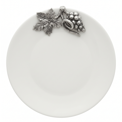 Porcelain Oriental Coupe Plate 12.5 cms. w/Pewter Grape Bunch