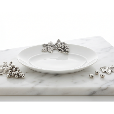 Porcelain Oval Deep Bowl w/Pewter Grape Bunch
