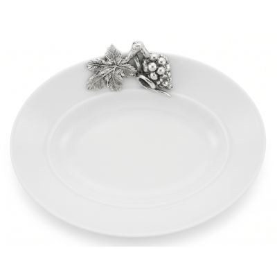 Porcelain Oval Deep Bowl w/Pewter Grape Bunch