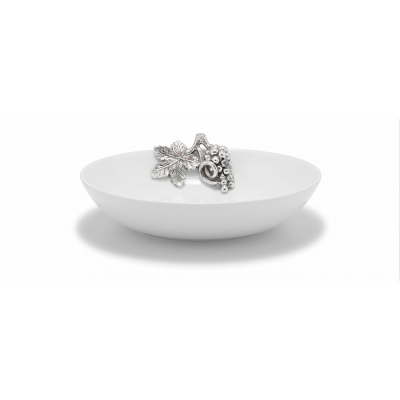 Porcelain Oval Deep Bowl w/Pewter Grape Bunch