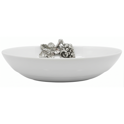 Porcelain Oval Deep Bowl w/Pewter Grape Bunch