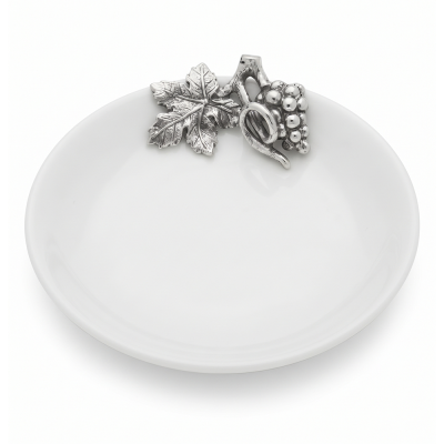 Porcelain Oriental Deep Dish 12 cms. w/Pewter Grape Bunch