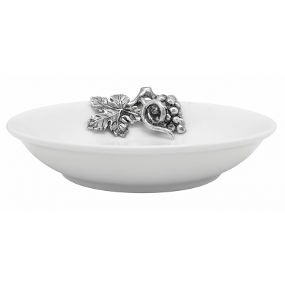 Porcelain Oriental Deep Dish 12 cms. w/Pewter Grape Bunch