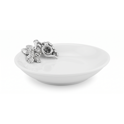 Porcelain Oriental Deep Dish 12 cms. w/Pewter Grape Bunch