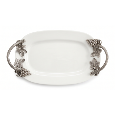Oval Porcelain  Tray w/Pewter Handle_Grape