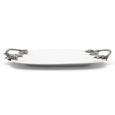 Oval Porcelain  Tray w/Pewter Handle_Grape