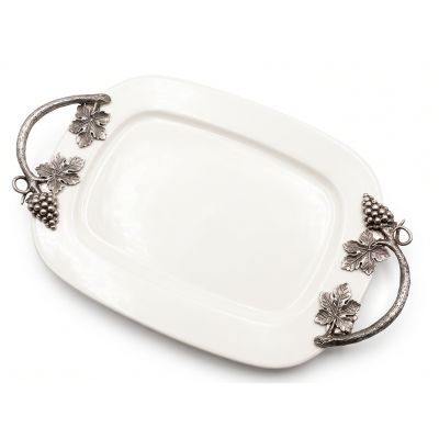 Oval Porcelain  Tray w/Pewter Handle_Grape