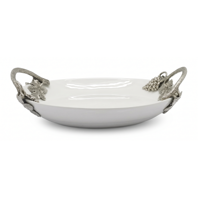 Porcelain Oval Serving Bowl w/ Pewter Handle_Grape