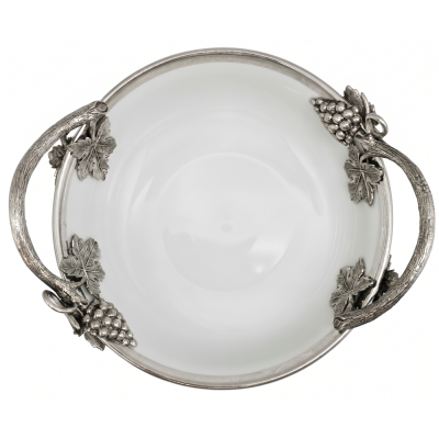 Porcelain Oriental Bowl w/Pewter Handle_Grape