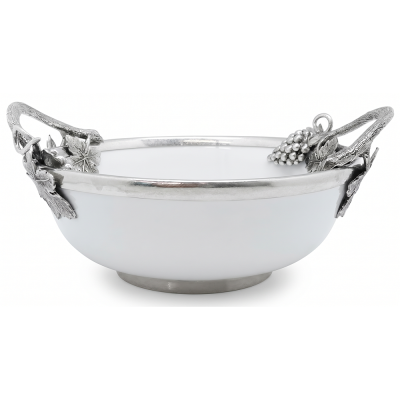 Porcelain Oriental Bowl w/Pewter Handle_Grape