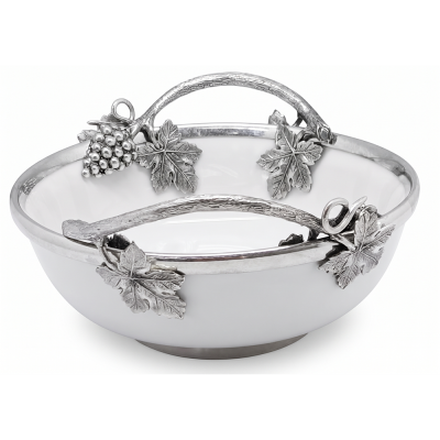 Porcelain Oriental Bowl w/Pewter Handle_Grape