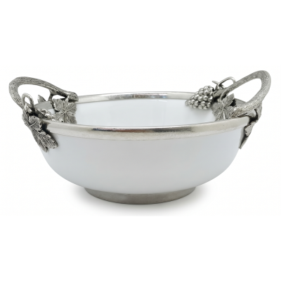 Porcelain Oriental Bowl w/Pewter Handle_Grape