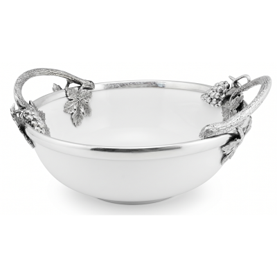 Porcelain Oriental Bowl w/Pewter Handle_Grape