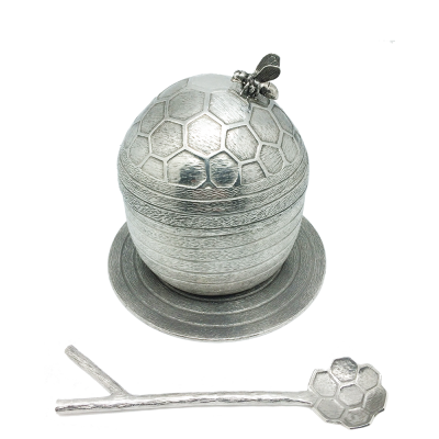 Pewter Honey Comb and Bee Pot w/ Spoon