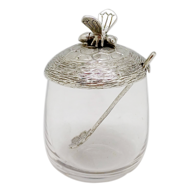 Honey Glass w/ Pewter BeeComb Lid and Spoon