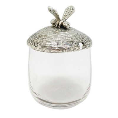 Honey Glass w/ Pewter BeeComb Lid and Spoon