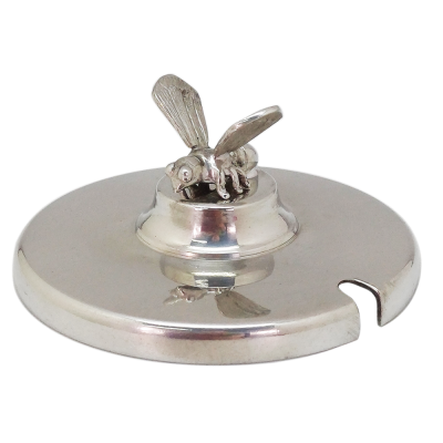 Honey Bowl_Pewter Lid Bee Knob w/ Pewter Dipper