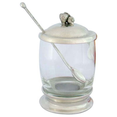 Glass Jam Jar Strawberry Lid w/Spoon