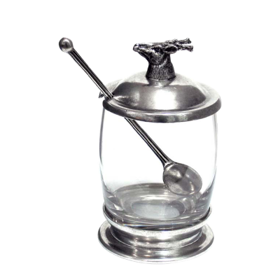 Glass Jam Jar Pewter deer Lid w/Spoon