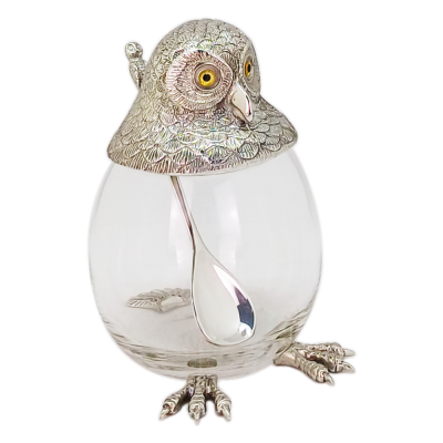 Glass Jam Jar Owl Lid w/Spoon