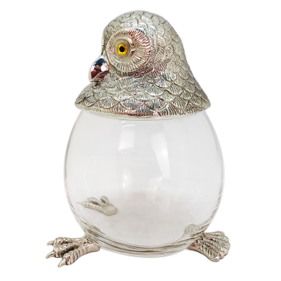 Honey Glass w/ Pewter Owl Lid  w/Dipper