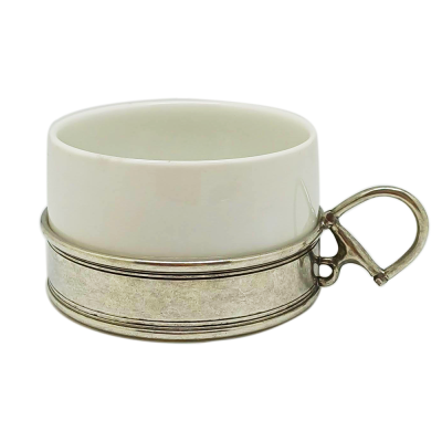 Porcelain Tea Coffee Cup 250 cc. & Saucer 16 cm / Pewter D-Ring House