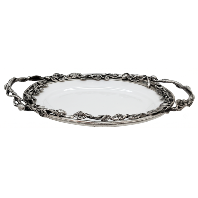 Porcelain Oval Tray w/ PewterOlive Brach Handle