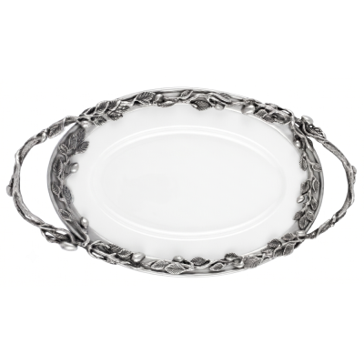 Porcelain Oval Tray w/ PewterOlive Brach Handle