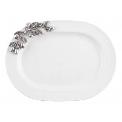 Porcelain Oval Tray w/ Pewter Olive Branch Décor