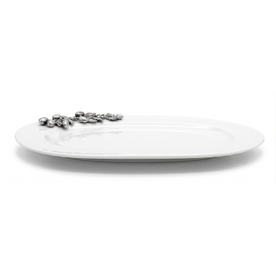 Porcelain Oval Tray w/ Pewter Olive Branch Décor