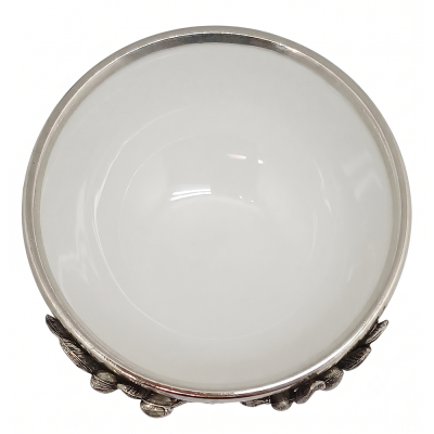 Porcelain Rice Bowl w/Pewter  Olive Branch  Décor