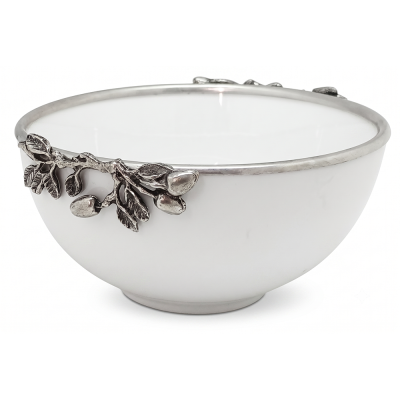 Porcelain Bowl Medium w/ Pewter Olive Branch Décor