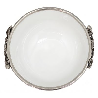 Porcelain Bowl Medium w/ Pewter Olive Branch Décor