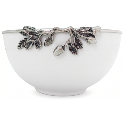 Porcelain Bowl Medium w/ Pewter Olive Branch Décor