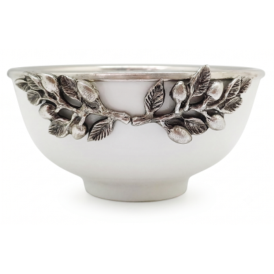 Porcelain Bowl 12.5 cms. w/ Pewter Olive Branch Décor